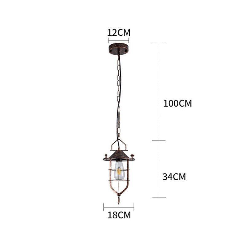 Rustic Farmhouse Hanging Light Fixtures Antique Copper Black D18Cm E27 Socket Vintage Metal Pendant