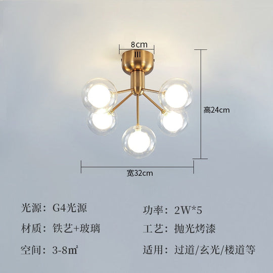 Modern Led Chandelier Lighting Ac90V - 260V Living Room Restaurant Transparent Glass Ball 5 Heads