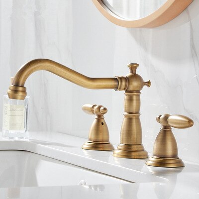 Basin Faucet Brass Rose Gold Widespread Bathroom Antique Sink Faucets 3 Hole Hot And Cold Water Tap