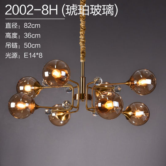 Luxury Modern Magic Bean Molecule Chandelier Amber/Smoke Gray Glass Led Indoor Lighting Restaurant