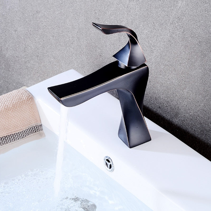 New Design Basin Faucet Black And Chrome Bathroom Sink Single Handle Taps Deck Wash Hot Cold Mixer