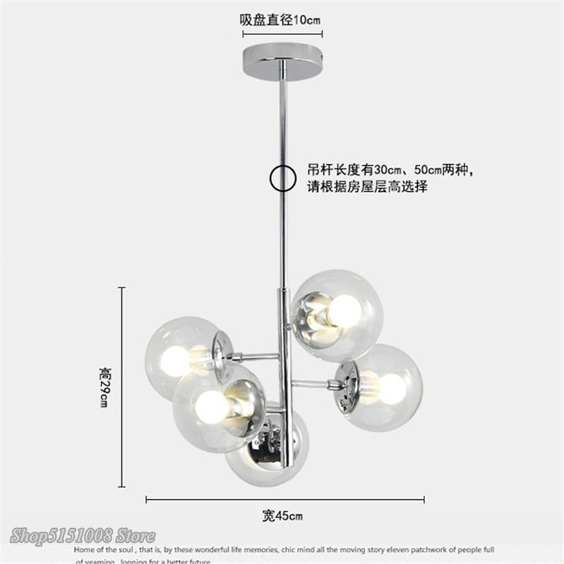 Modern Led Chandelier Nordic Dining Room Glass Ball Lampshape Design Chrome Silver Luster Light