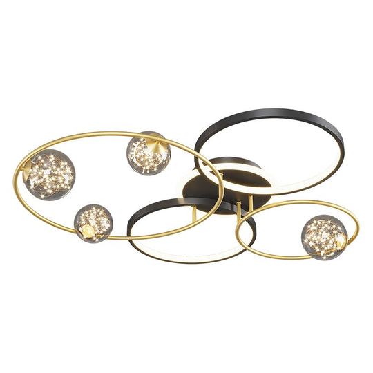 Modern Simple Black Gold Round Led Chandelier Minimalist Decor Living Room Lamp Lighting Ceiling