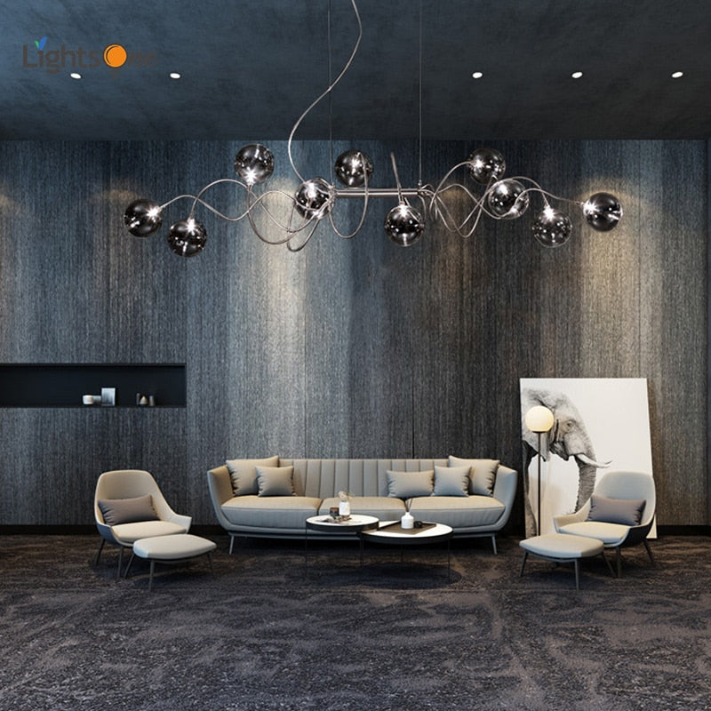 Nordic Living Room Glass Magic Bean Chandelier Modern Minimalist Molecule Bedroom Creative