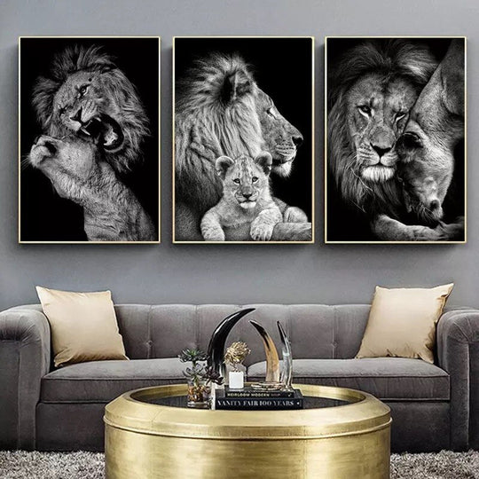 Luxury Black And White Lion Oil Print - Canvas Animal Art For Home Decor Printings