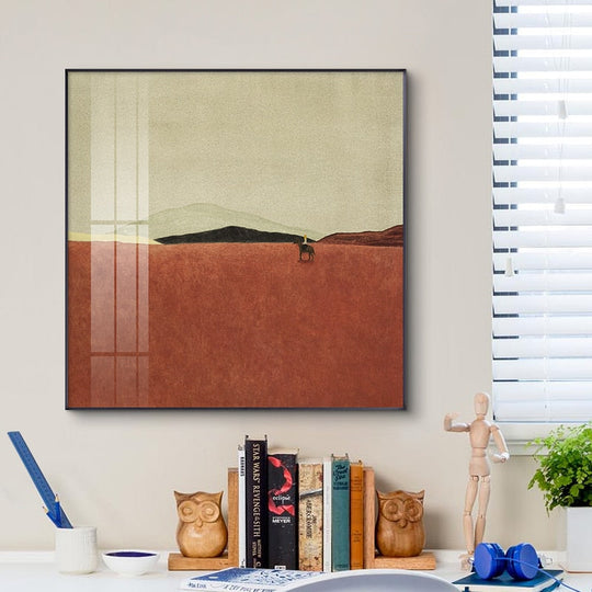Abstract Desert Wilderness Canvas Painting Poster Print - Unique Dark Color Decor For Living Room