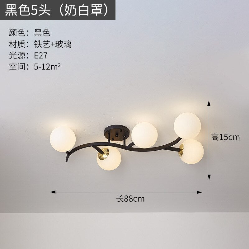 Modern Glass Ball Led Ceiling Lamps For Kitchen Pendant Lamp Bedroom Creative Tree Branch Light