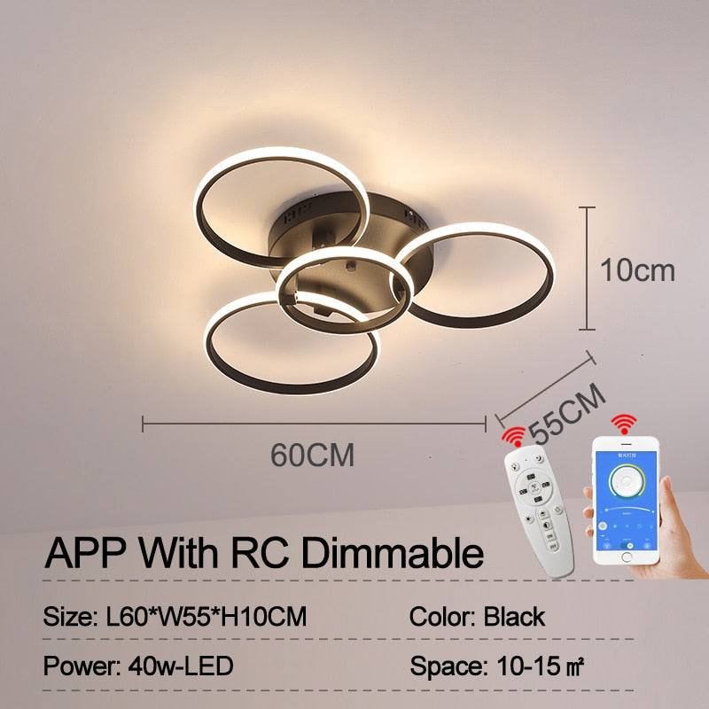 Modern Led Chandelier Lamp Rc Dimmable App Circle Rings For Living Room Bedroom Ceiling Fixtures 4