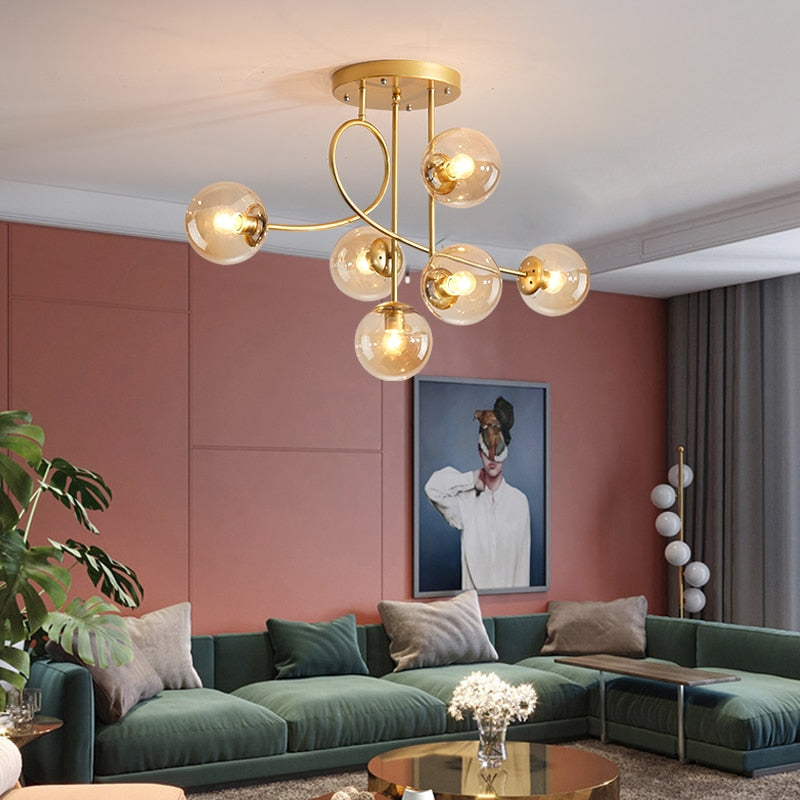 Modern Led Ceiling Lights Glass Ball Nordic Lighting Living Dining Bedroom Kitchen Indoor Golden