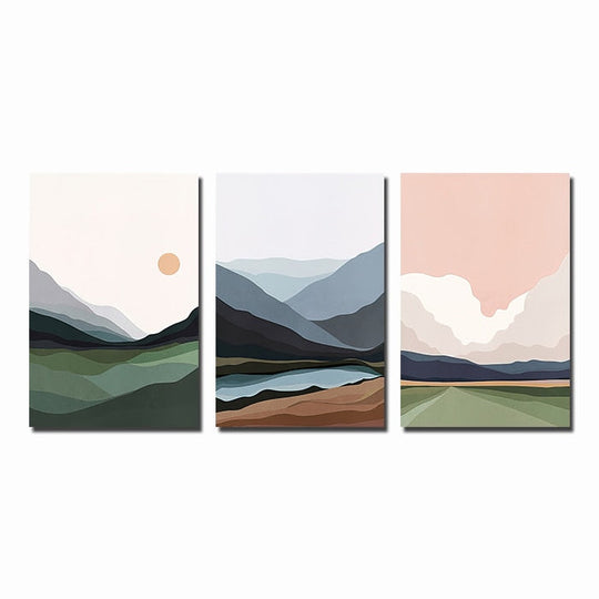 Abstract Ocean Landscape Canvas Painting: Nordic Decoration Wall Art 10X15Cm No Frame / 3Pcs