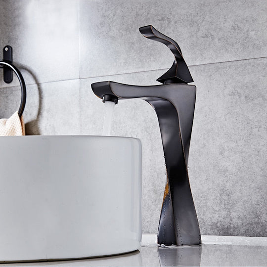 New Design Basin Faucet Black And Chrome Bathroom Sink Single Handle Taps Deck Wash Hot Cold Mixer