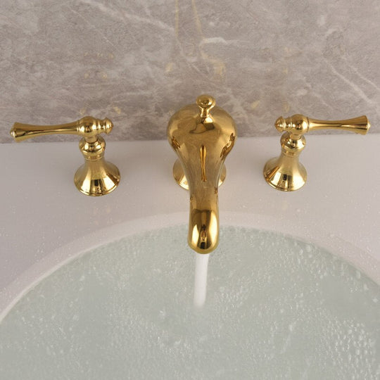 Basin Faucets Bathroom Sink Faucet Brass Golden Three Holes Double Handle Luxury Bath Bathtub Taps