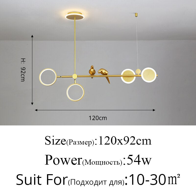 Nordic Light Luxury Golden Ring Bird Led Pendant For Living Room Dining Table And Bar Counter