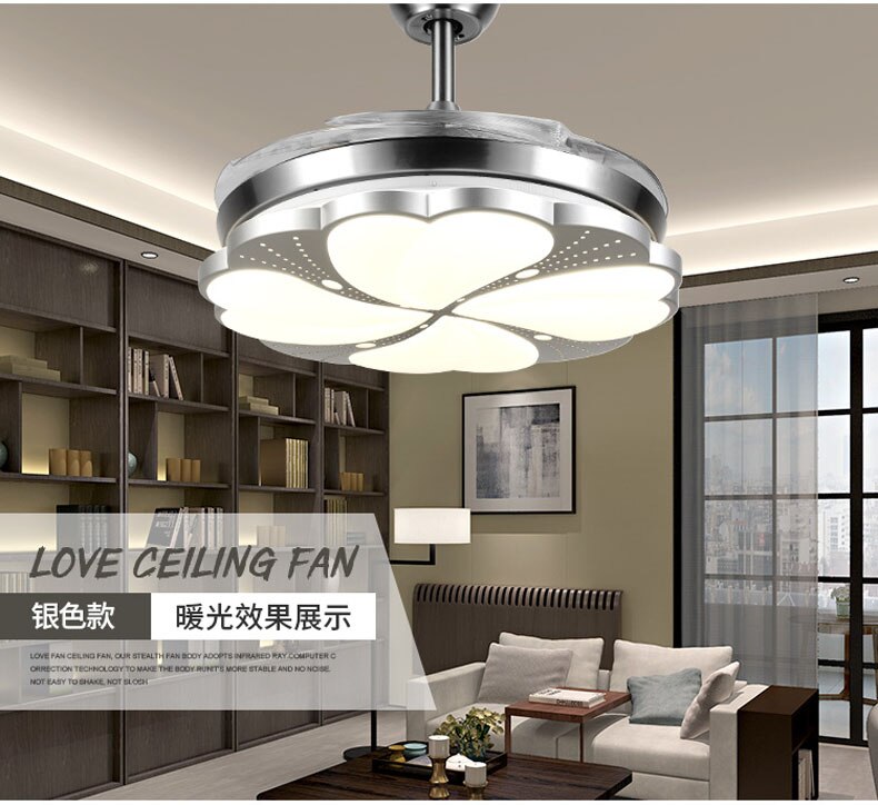 Modern Led Ceiling Fan With Remote - Features Three - Color Dimming And 4 Retractable Blades Model