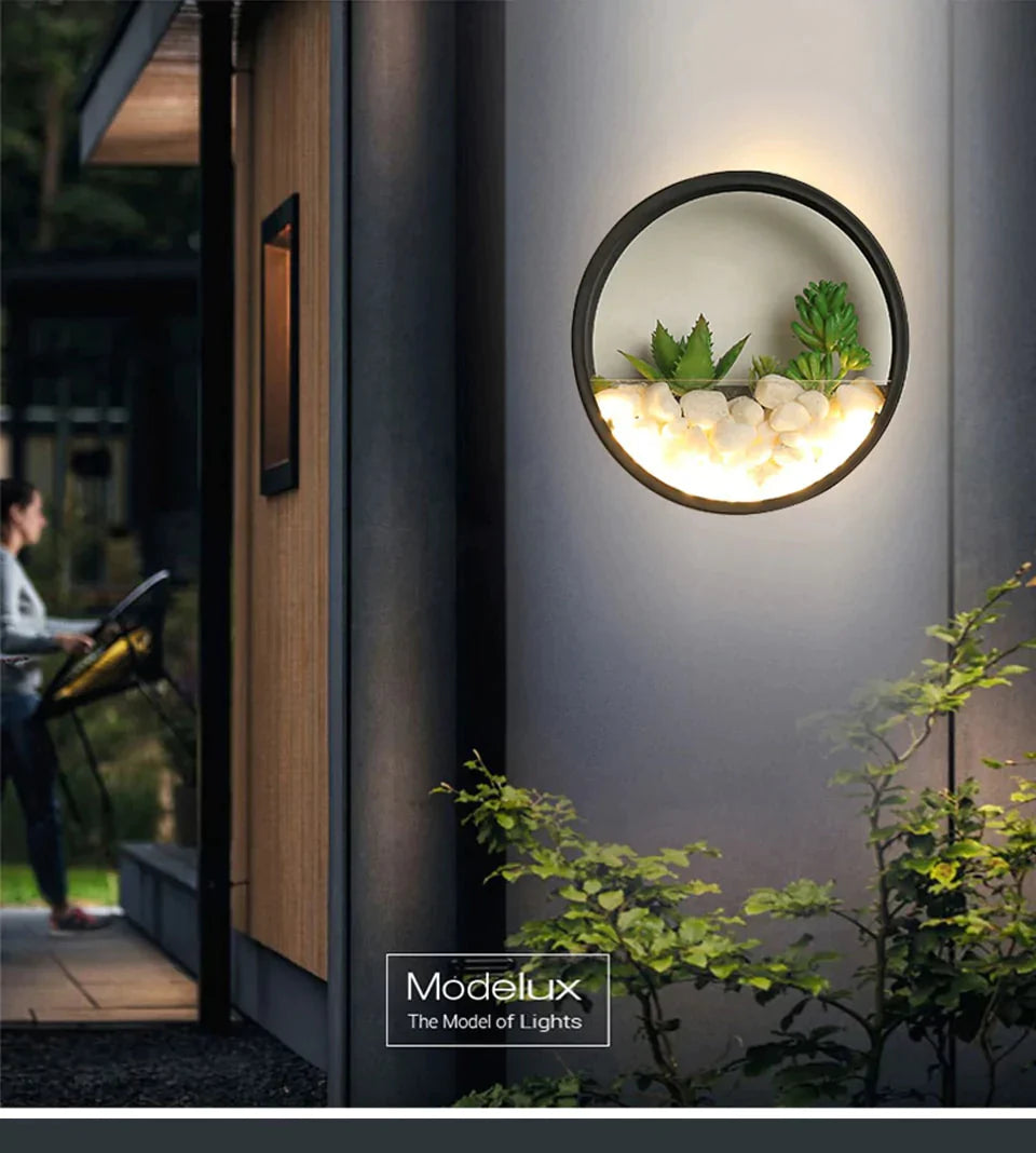 New Modern Art Plant Outdoor Ip65 Waterproof Led Wall Lighting Garden Porch Sconce Light Black