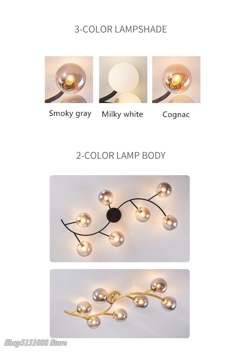Modern Glass Ball Led Ceiling Lamps For Kitchen Pendant Lamp Bedroom Creative Tree Branch Light