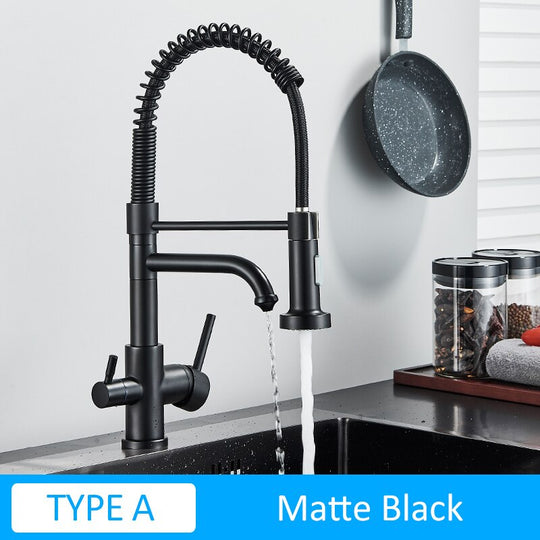 Matte Black Kitchen Filtered Faucet Water Tap Purifier Dual Sprayer Drinking 360 Rotation