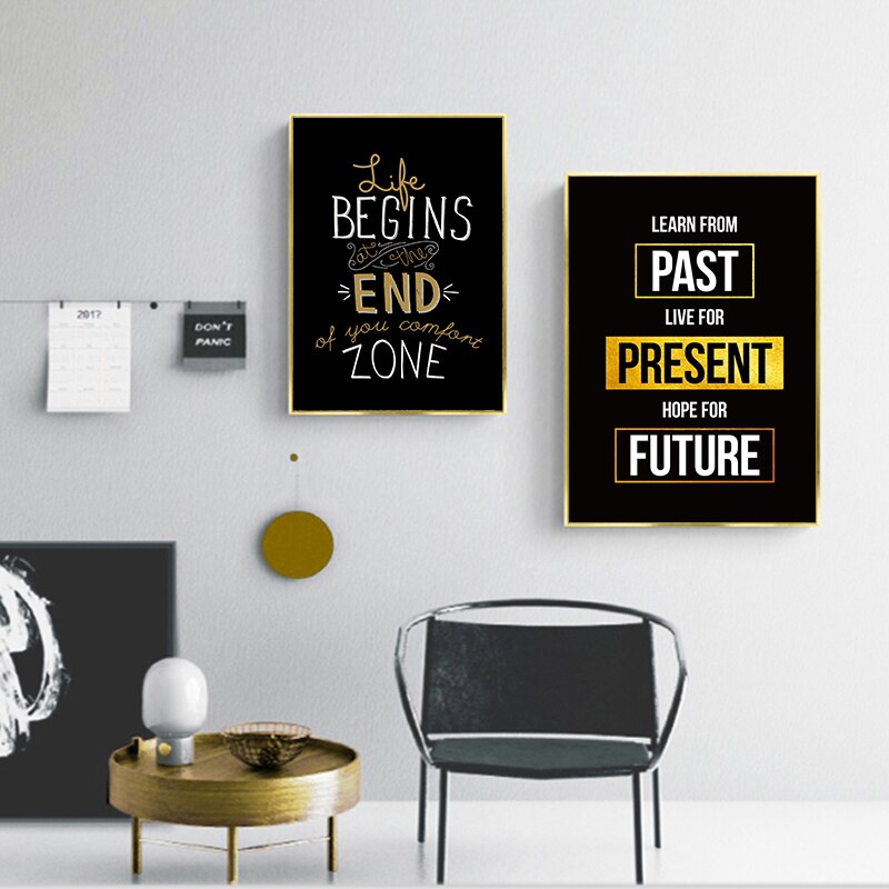 Motivated Quotes Canvas Poster Golden Black Wall Art Painting Nordic Posters And Prints Pictures