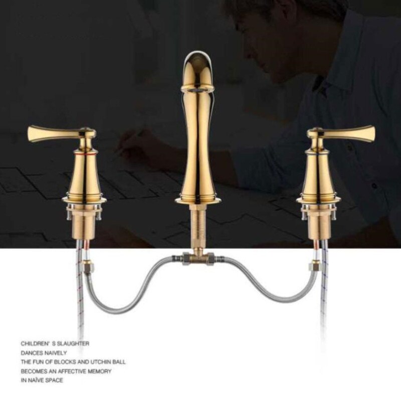 Basin Faucet Widespread American Style Classical Gold Brass Mixer Tap Bathroom Water Sink Faucets