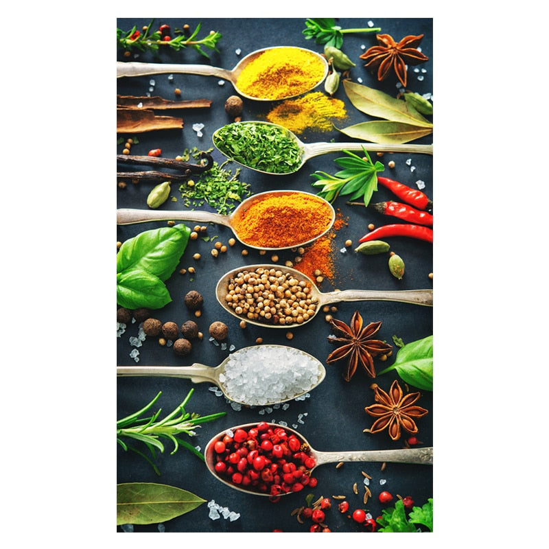 Grains Spices And Spoon Canvas Oil Painting: Kitchen Wall Art 30X40Cm Unframed / Dm715 - 6 Painting