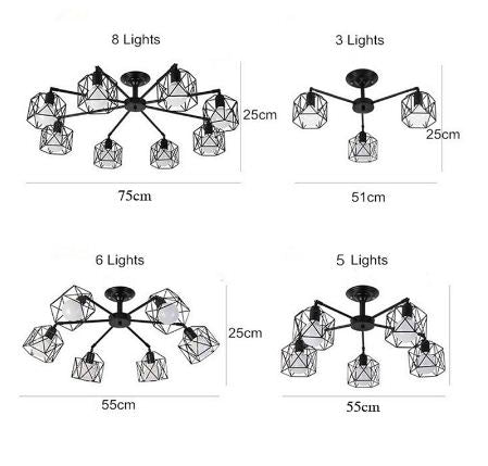 American Black Dendron Iron Cage Ceiling Lamp Kitchen Bedroom Living Room Modern Chandelier