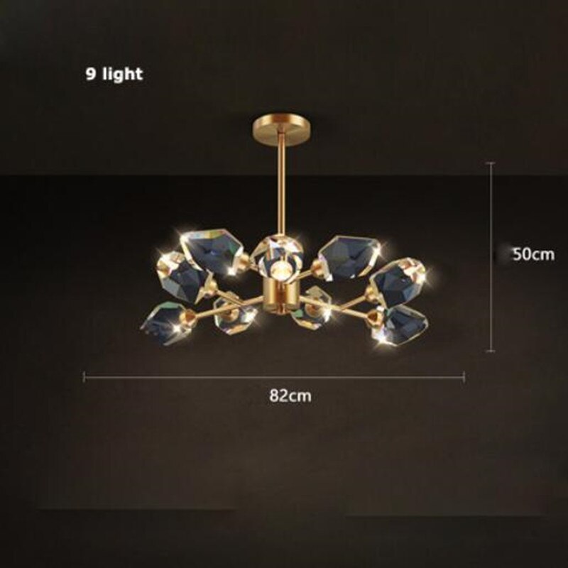 Led Postmodern Crystal Copper Round Chandelier - Elegant Lighting For Dining Rooms 9Light 45W