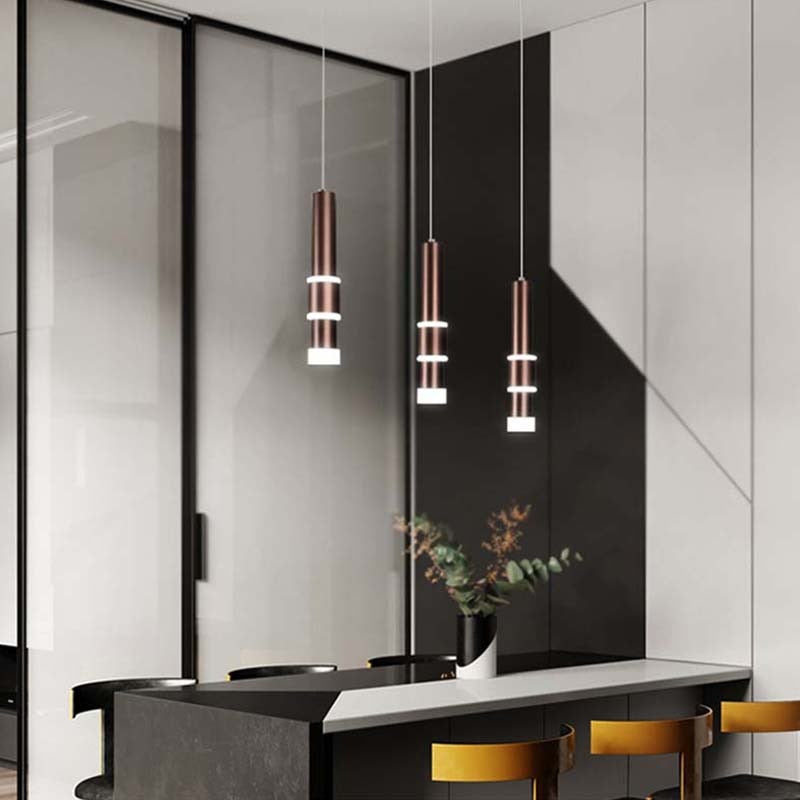 New Simple Coffee Led Pendant Light Restaurant Homestay Bar Counter Front Desk Long Metal Tube