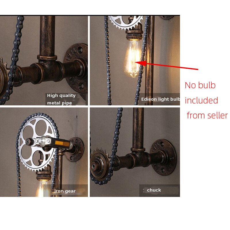 Loft Vintage Water Pipe Wall Lamp Restaurant Bar Cafe Pub Bedroom Livng Room Stair Villa E27 Edison