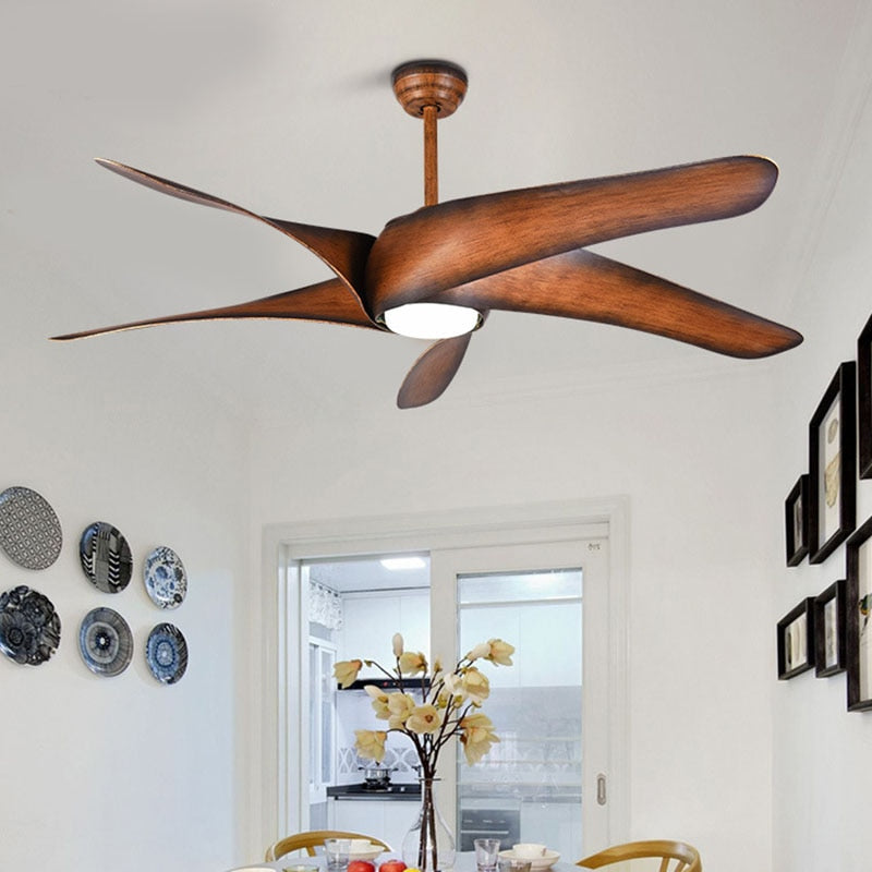 60 - Inch Nordic Brown Vintage Ceiling Fan - Features Led Lights And Remote Control Ideal For