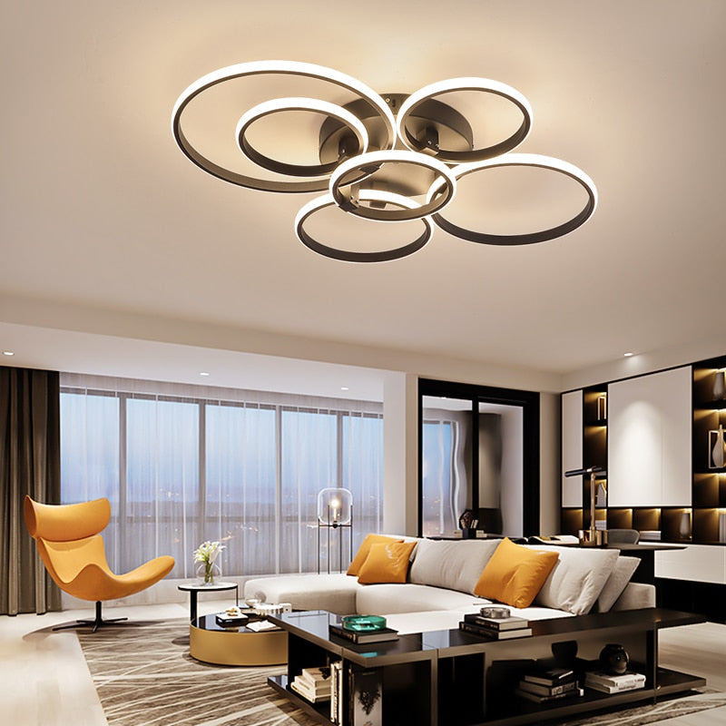 Modern Led Chandelier Lamp Rc Dimmable App Circle Rings For Living Room Bedroom Ceiling Fixtures