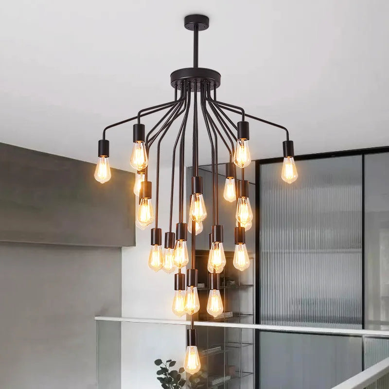 Harper Long Chandelier - American Duplex Floor Lighting For Living Rooms And Lofts In Retro