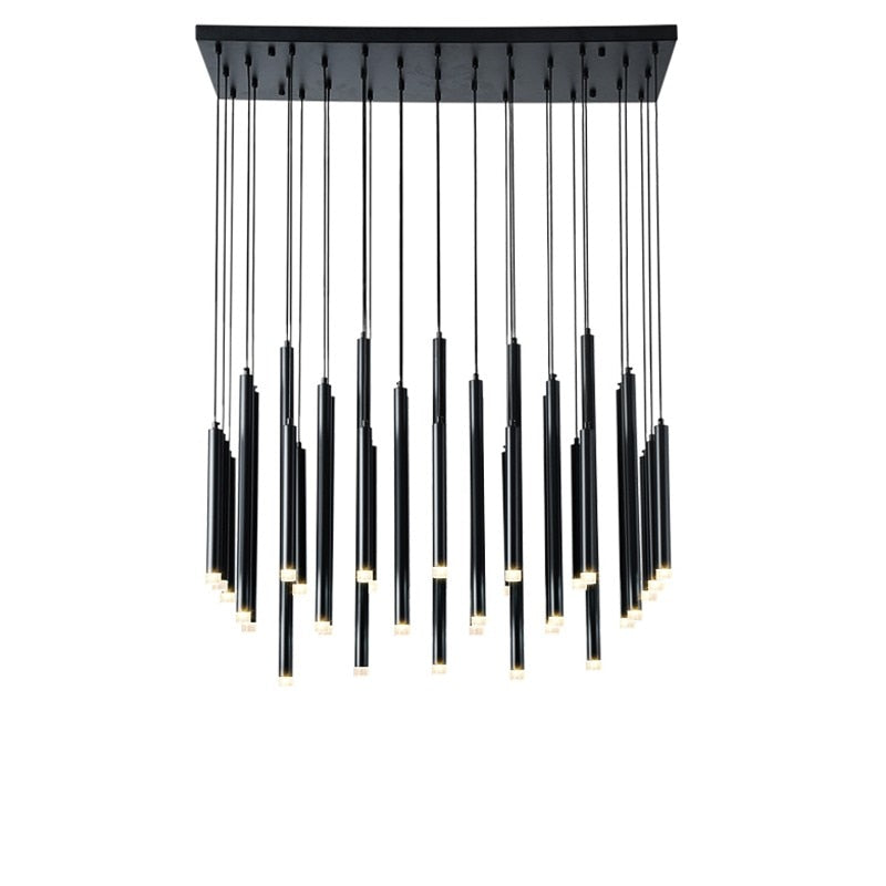 Modern Gold/Black Led Chandelier Ceiling Long Tube Combination Staircase Lighting Living Room