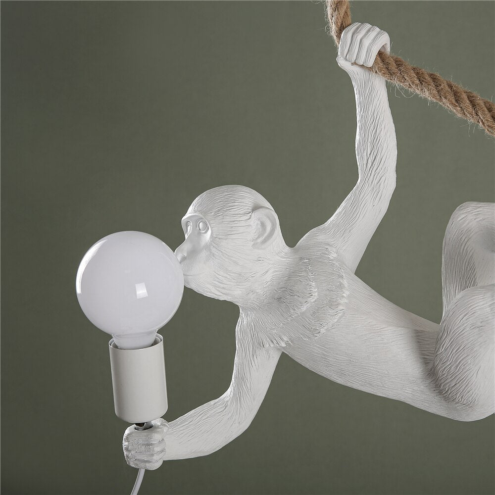 Hemp Rope Monkey Lamp For Living Room Decor - Indoor Pendant Lighting In Black And White Light