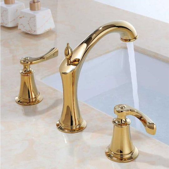 Basin Faucet Widespread American Style Classical Gold Brass Mixer Tap Bathroom Water Sink Faucets