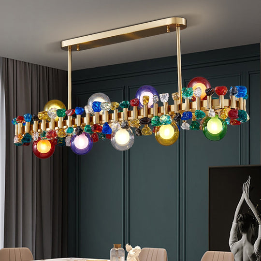 Rectangle Color Crystal Chandelier For Dining Room Kitchen Island Hanging Lamp Interior Lighting