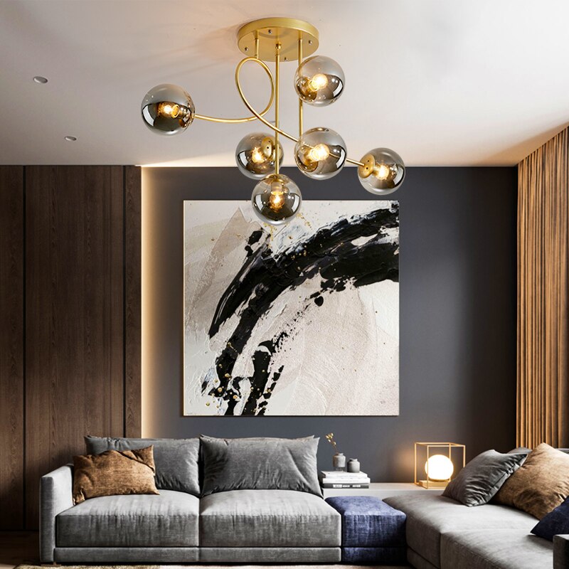 Modern Led Ceiling Lights Glass Ball Nordic Lighting Living Dining Bedroom Kitchen Indoor Golden