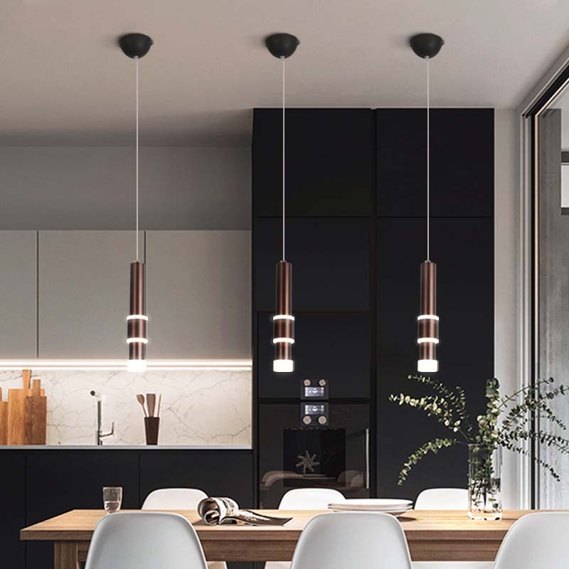 New Simple Coffee Led Pendant Light Restaurant Homestay Bar Counter Front Desk Long Metal Tube