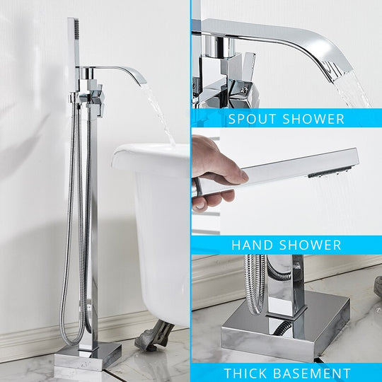 Floor Mounted Bathtub Faucet Set Gold Bath Tub Hot And Cold Water Shower Mixer Tap Waterfall Stand