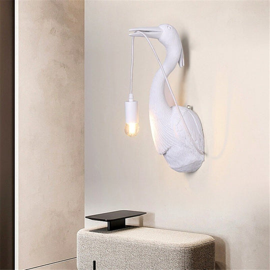 Postmodern Designer Crane Wall Lamps - Art Deco Resin Lights For Hallway Hotel Dining Room E27