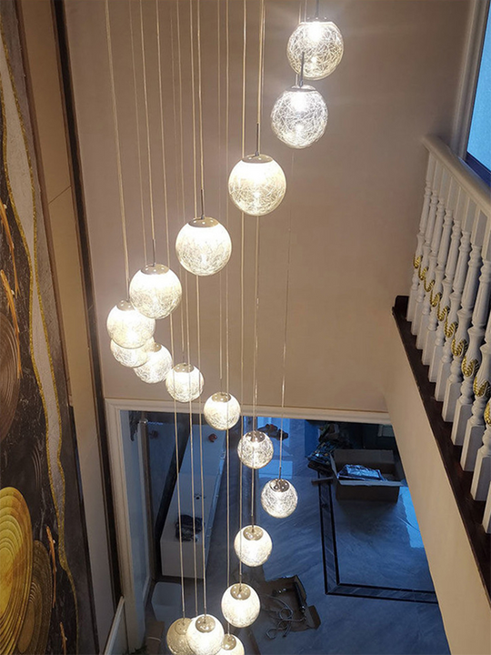 Staircase Led Chandelier Duplex Apartment Living Room Dining Glass Spherical Villa Hollow Stairwell