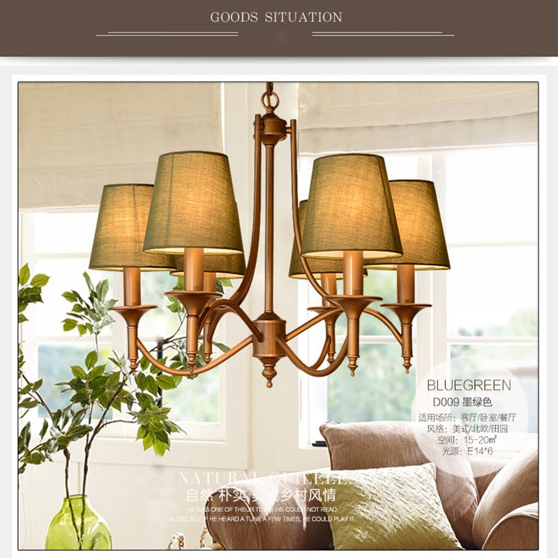 Metal Bronze Chandelier 6/8 Heads For Living Room Pendant Lighting