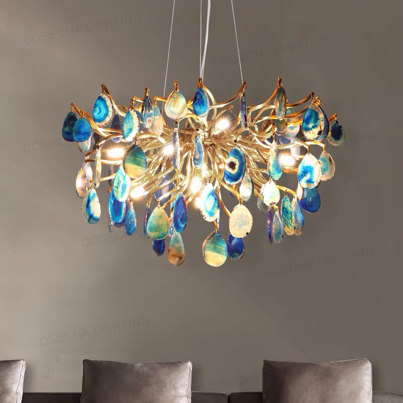 Agate Chandelier Living Room Dining Bedroom Shop Hotel Fashion Romantic Natural Color Agate