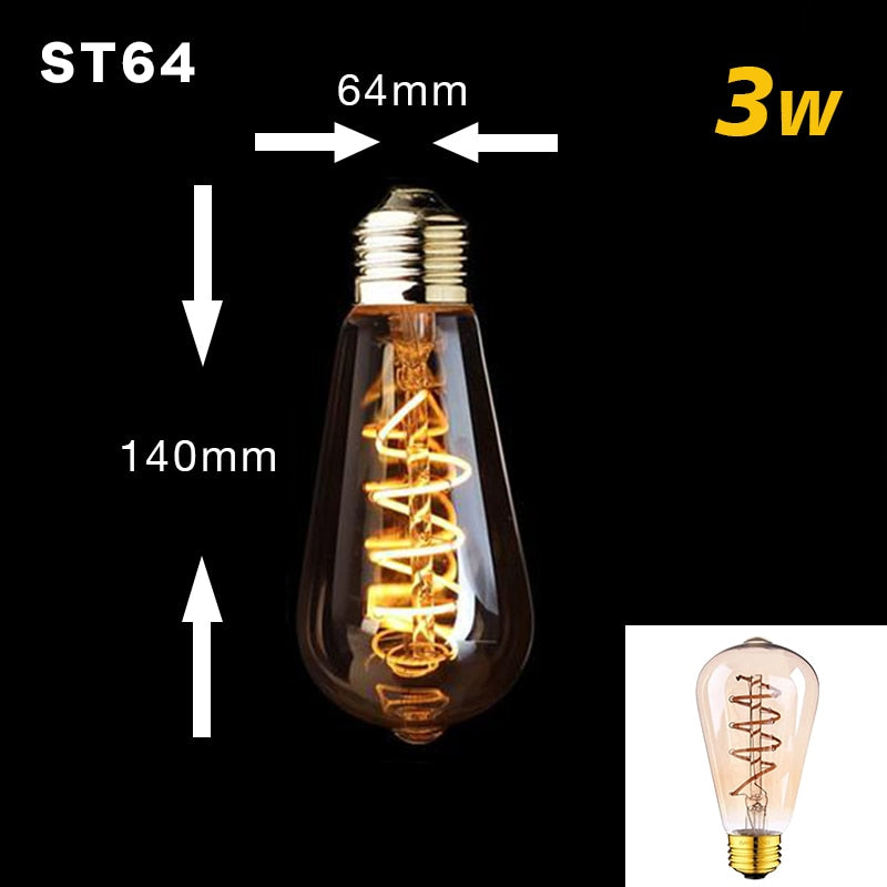 Retro Dimmable Led Edison Bulb E27 3W Gold Spiral Filament St64 G125 Ampoule Lamp Incandescent