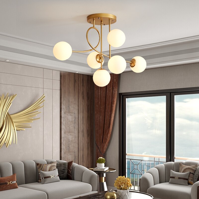 Modern Led Ceiling Lights Glass Ball Nordic Lighting Living Dining Bedroom Kitchen Indoor Golden