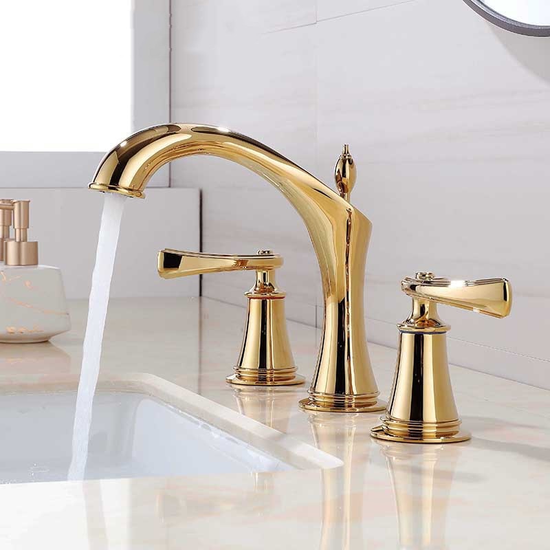 Basin Faucet Widespread American Style Classical Gold Brass Mixer Tap Bathroom Water Sink Faucets