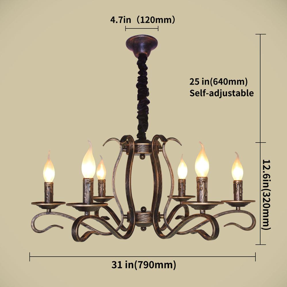 Vintage Bronze Rustic Candle Iron 6 - Lights Chandelier For Dining Room Living Pendant Lighting