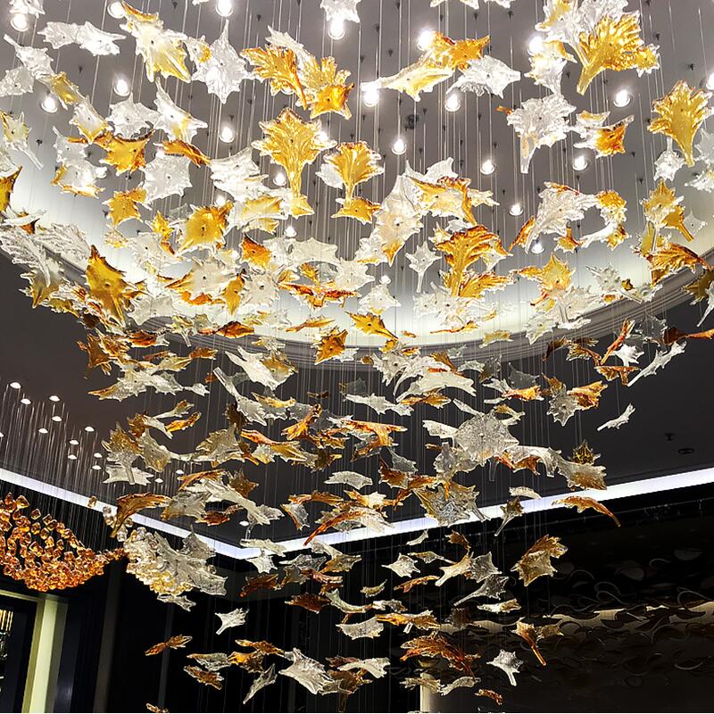 Large Scale Project Crystal Chandelier Hotel Villa Sales Lobby Art Maple Leaf Decorative Lamp