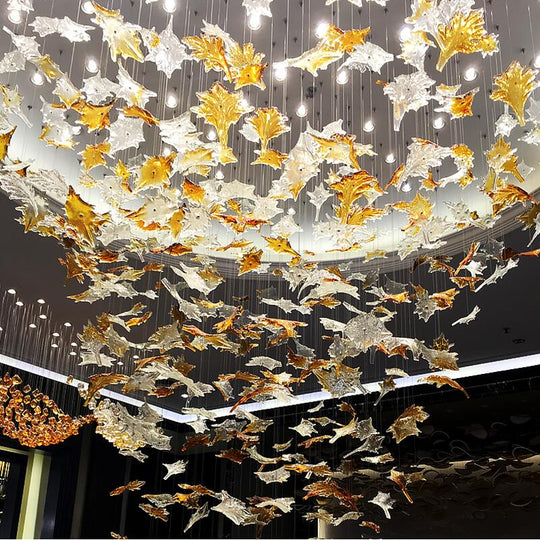 Large Scale Project Crystal Chandelier Hotel Villa Sales Lobby Art Maple Leaf Decorative Lamp