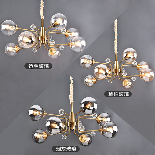 Luxury Modern Magic Bean Molecule Chandelier Amber/Smoke Gray Glass Led Indoor Lighting Restaurant