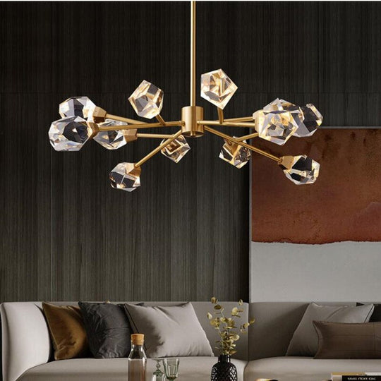 Led Postmodern Crystal Copper Round Chandelier - Elegant Lighting For Dining Rooms Pendant Light